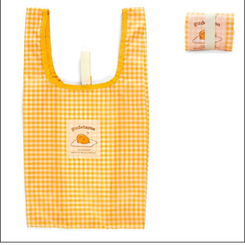 ✅Sanrio Gudetama Gingham Reusable Tote Bag